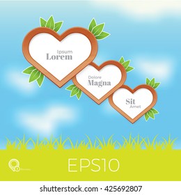 Spring Style Abstract Hearts Vector Design On A Cloudy Sky and a Green Field Base