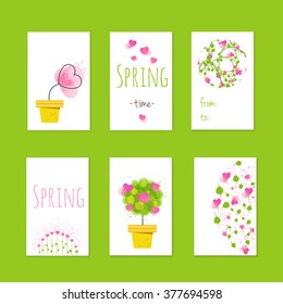 Spring style gift tags and cards with flowers. Stock vector illustration
