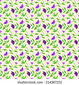 Spring style seamless background floral pattern. For easy making pattern use it for filling any contours. Vector illustration for nature design. Purple, green and white colors.