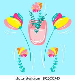 Frühling, stylisch, hell, einfach handgezeichnet, Vektorgrafik. Romantisch, Jugendgrafik für Design, Grußkarte, Webbanner, Website, Nachricht, GIF, Aufkleber. 