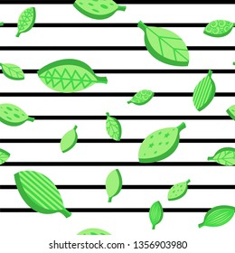Spring stylized leaves flat, seamless vector pattern