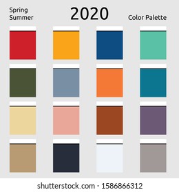 Spring Summer 2020 Colors Palette. Fashion trend of the year.Palette fashion colors guide with named color swatches.