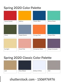 
Spring / Summer 2020 Palette Example. Future Color Trend Forecast. Saturated And Classic Neutral Colour Samples Set. Palette Guide With Named Swatches Included In EPS File.