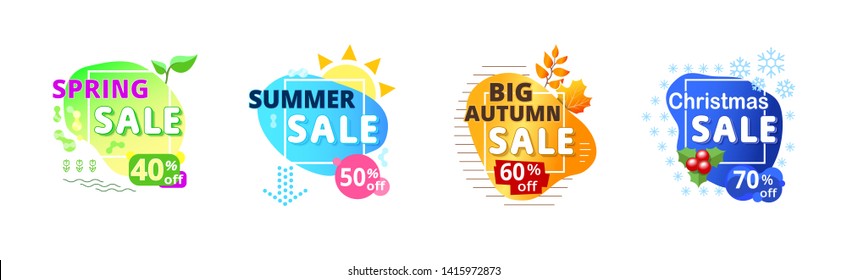 Spring, summer, autumn or Christmas season discount sale. Liquid style vector banner, bright advertising background with colorful volumetric lettering Sale, isolated on white background.