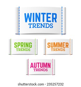 Spring, summer, autumn (fall) and winter trends labels. Vector.