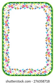 Spring, summer, autumn vector illustration frame for diploma, certificate, statement, report, poster. Flower meadow, garden, landscape filled with flowers and butterflies.