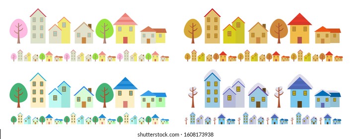 
Spring Summer Autumn Winter Cityscape Set Illustration