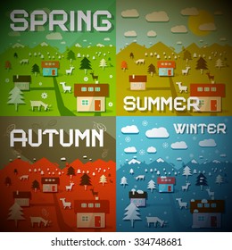 Spring Summer Autumn Winter - Four Seasons Vector Illustration