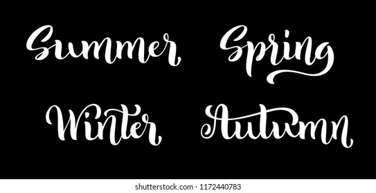 Spring Summer Autumn Winter hand drawn lettering. Handwritten calligraphy collection. Four seasons set vector illustration.