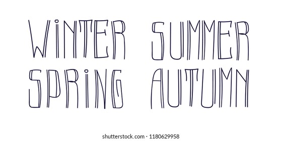 Spring Summer Autumn Winter hand lettering. Handmade vector calligraphy collection. Four seasons set