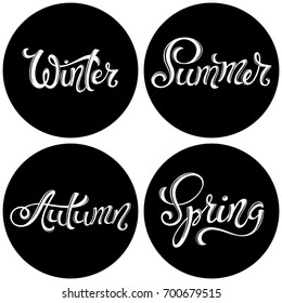 Spring Summer Autumn Winter hand drawn lettering. Handwritten calligraphy collection. Four seasons set vector illustration.