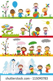 Spring, summer, autumn and winter - happy kids