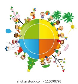 Spring, summer, autumn and winter - happy kids