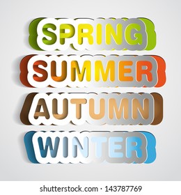 Spring, Summer, Autumn, Winter paper sign - vector symbol sticker