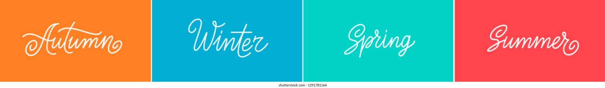 Spring, Summer, Autumn and Winter text set. Words isolated. Flat style seasonal typography for logo, card, t shirt designs. Vector illustration. EPS 10.