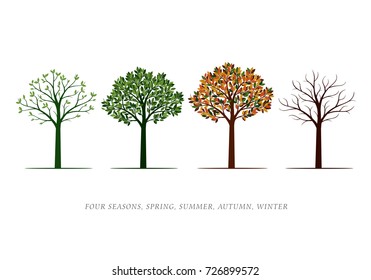 Spring, Summer, Autumn, Winter Trees. Vector Illustration.