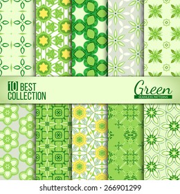 Spring summer backdrops collection. Green floral seamless patterns. Eps 10 vector illustration.