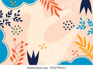 Arreglos de fondo de primavera y verano con flor Pequeña. Ilustración botánica de estilo minimalista.