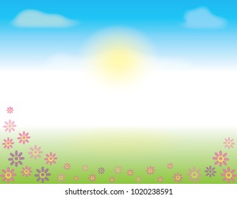 Spring or Summer Background with Flowers in the green Grass