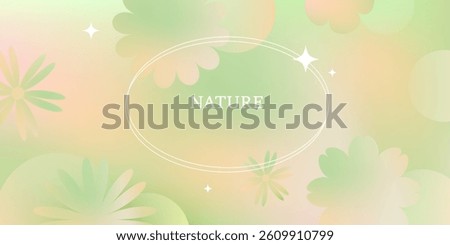 Spring, summer background. Natural green, peach, beige gradient background. Abstract field, grass, geometric  flowers. Soft vector mesh gradient.