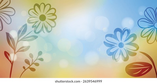 Spring, summer background, painted flowers and grass, flowering meadow, open space