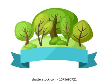 Spring or summer background with stylized trees. Natural illustration.