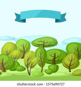 Spring or summer background with stylized trees. Natural illustration.