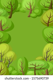 Spring or summer background with stylized trees. Natural illustration.