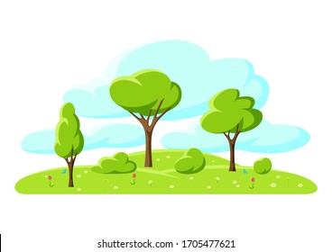 Spring or summer background with stylized trees. Natural illustration.