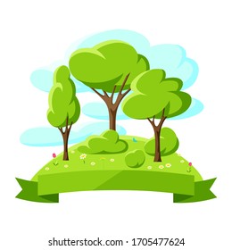 Spring or summer background with stylized trees. Natural illustration.