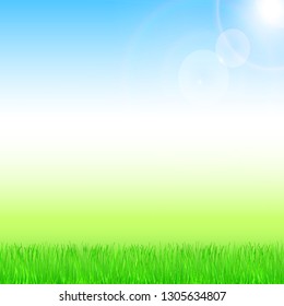 Spring and summer background with sunshine and grass. 