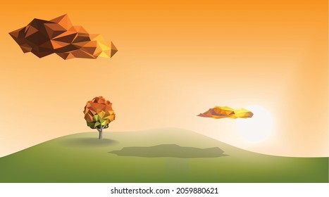 Spring summer background template, low poly and triangle shape, vector art and illustration.