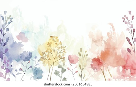 	
Spring and summer background watercolor arrangements with small flower. Botanical illustration minimal style.	
