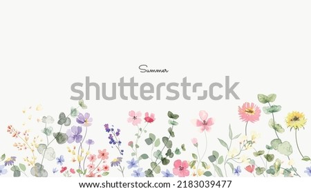 Spring and summer Background watercolor arrangements with small flower. Botanical illustration minimal style.