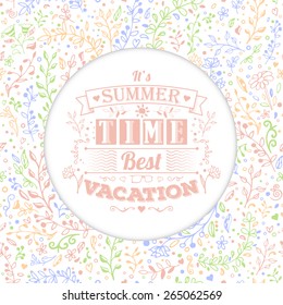Spring or summer banner  with space for text on the floral seamless background. Vintage typography lettering spring design. Floral decorations, leaves, flower ornaments. Vector illustration.
