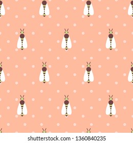 Spring and summer botanic vector seamless pattern. Insects spring wallpaper with polka dots background
