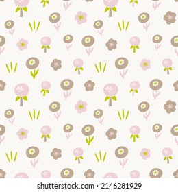 Spring summer botanical seamless pattern. Simple  shape flowers. Abstract vector illustration for printing, decoration, textile, branding design