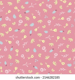 Patrón botánico sin soldadura de verano de primavera. Flores de forma simple. Ilustración vectorial abstracta para impresión, decoración, textil, diseño de marca