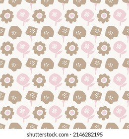 Spring summer botanical seamless pattern. Simple  shape flowers. Abstract vector illustration for printing, decoration, textile, branding design
