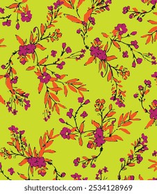 Spring Summer Bugs and Flowers Vector Seamless Pattern