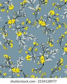 Spring Summer Bugs and Flowers Vector Seamless Pattern