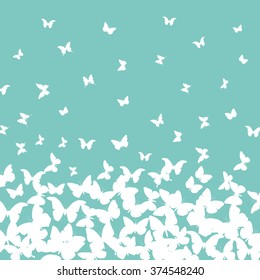 spring summer card design. banner, white butterfly on sky blue turquoise background. Vector