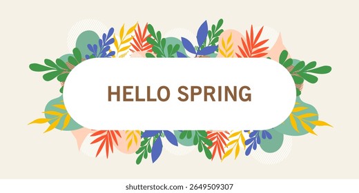 Spring and summer card templates with nature elements. Floral background with a of wild leaves flowers for mothers day, easter, birthday, card, banner, invitation, social media post, poster, design