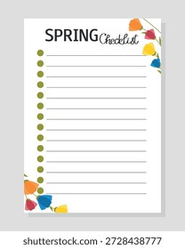Checklist de primavera ou verão com padrão de flores. Em branco para impressão, planejador, diário, agenda, compras, organizador, lista de tarefas pendentes, anotações.