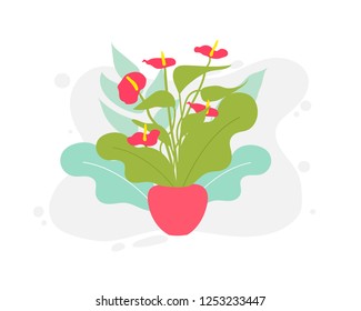 Spring and summer colorful flowers in pots. Vector