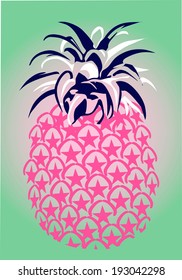 spring and summer colors have a background in shades of pink and green. There are tons of illustrations in a pineapple in it. This pineapple embellished with stars. vector print design