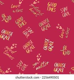 Spring, summer, conversational, typographic, seamless pattern tags, positive quotes slogans,  fabric, tshirt, sweatshirt, packaging, textile, girls, women, kids, viva magenta, color of the year, 2023