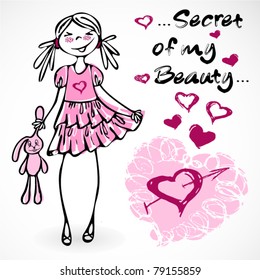 Spring summer cute sweet trend glamour girls. Fashion pink vector woman. Sketch fashion girl.