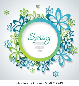 Spring or Summer design with a textured abstract background and text in circle floral frame, vector illustration.