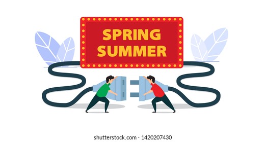 spring summer flat creative illustration vector of graphic , small people in spring summer flat illustration vector , vector summer sale flat illustration for website landing page